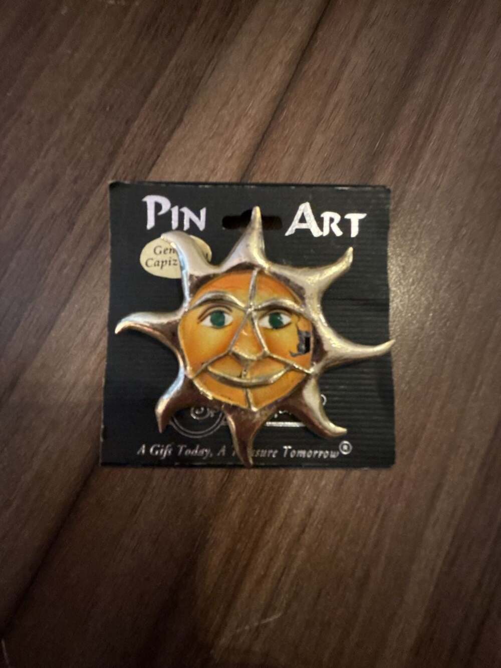 Pin Art Genuine Capiz Sun Face Pin Brooch